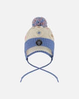Lined Knit Hat With Ears Off-White And Blue | Deux par Deux | Jenni Kidz
