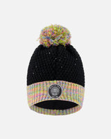 Lined Knit Hat With Pompom Black And Multicolor | Deux par Deux | Jenni Kidz