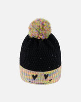 Lined Knit Hat With Pompom Black And Multicolor | Deux par Deux | Jenni Kidz