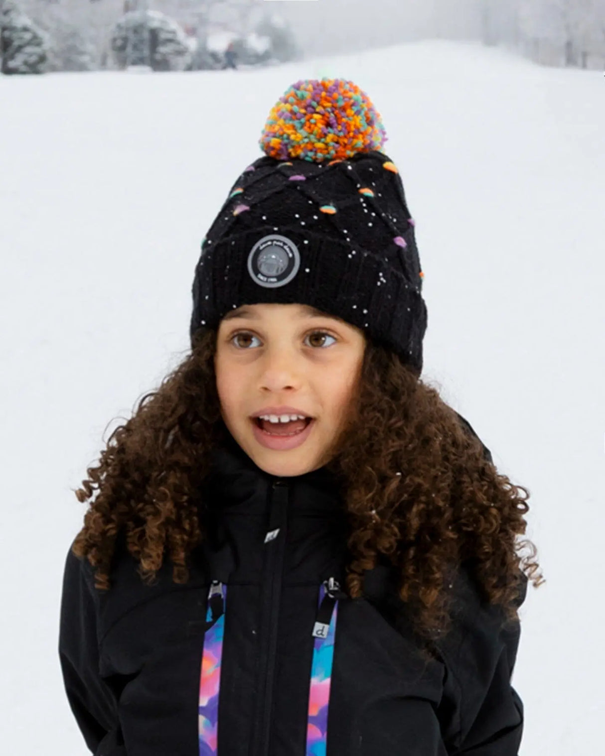 Lined Knit Pompom Hat Black And Multicolor With Little Sequins | Deux par Deux | Jenni Kidz