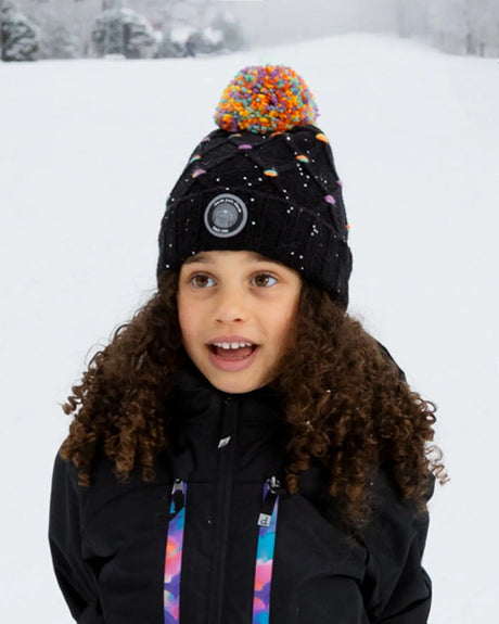 Lined Knit Pompom Hat Black And Multicolor With Little Sequins | Deux par Deux | Jenni Kidz