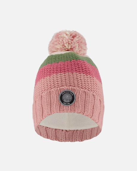 Lined Knit Pompom Hat Pink And Green | Deux par Deux | Jenni Kidz