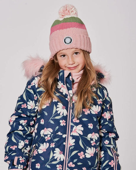 Lined Knit Pompom Hat Pink And Green | Deux par Deux | Jenni Kidz