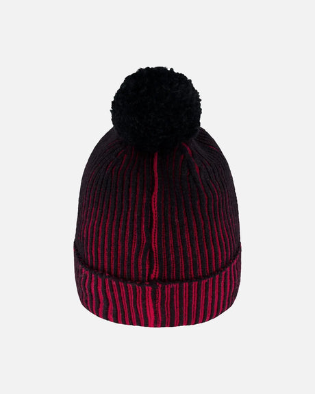 Lined Knit Pompom Hat Red And Black | Deux par Deux | Jenni Kidz
