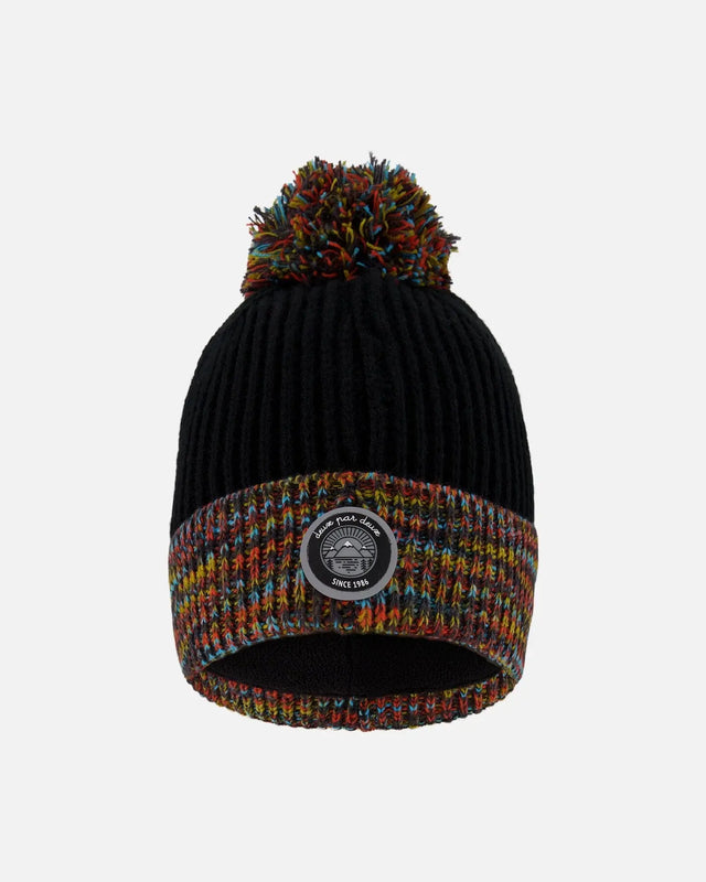 Lined Knit Winter Hat With Pompom Black And Multicolor | Deux par Deux | Jenni Kidz