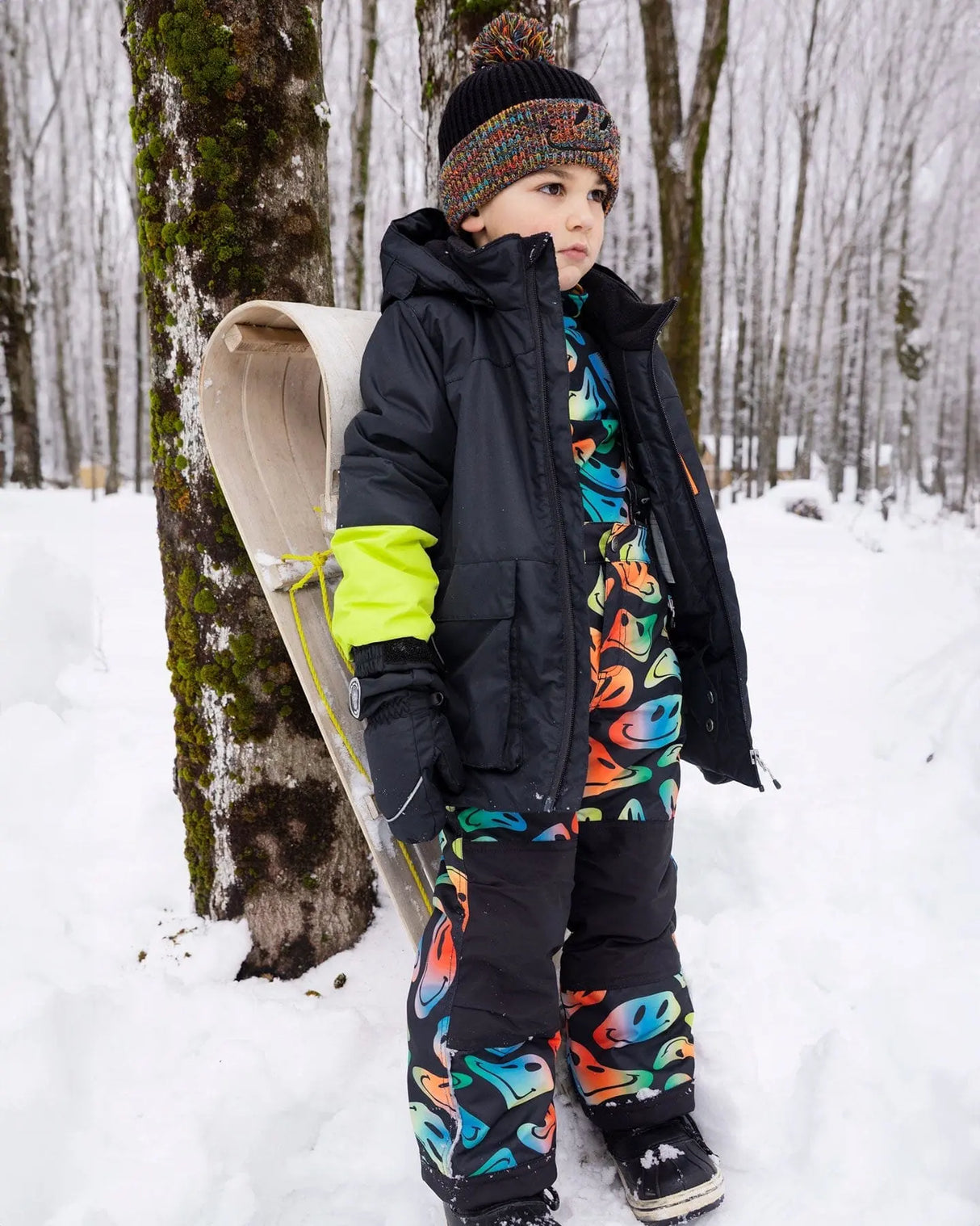 Lined Knit Winter Hat With Pompom Black And Multicolor | Deux par Deux | Jenni Kidz