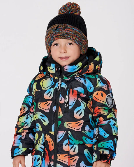 Lined Knit Winter Hat With Pompom Black And Multicolor | Deux par Deux | Jenni Kidz