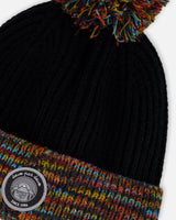 Lined Knit Winter Hat With Pompom Black And Multicolor | Deux par Deux | Jenni Kidz