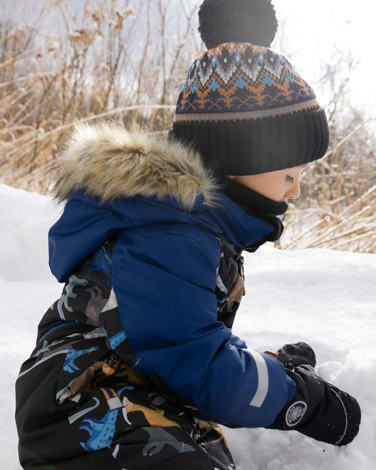 Lined Knit Winter Hat With Pompom Taupe And Navy | Deux par Deux | Jenni Kidz