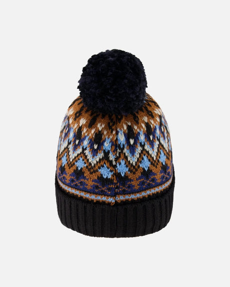 Lined Knit Winter Hat With Pompom Taupe And Navy | Deux par Deux | Jenni Kidz