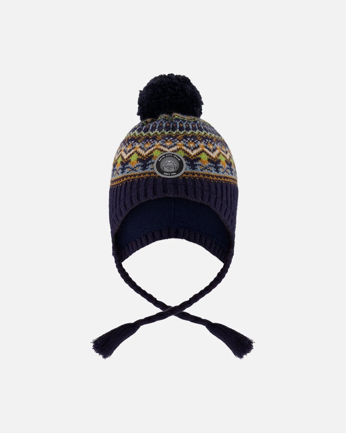 Lined Peruvian Knit Hat With Pompom Taupe And Navy | Deux par Deux | Jenni Kidz