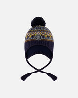 Lined Peruvian Knit Hat With Pompom Taupe And Navy | Deux par Deux | Jenni Kidz