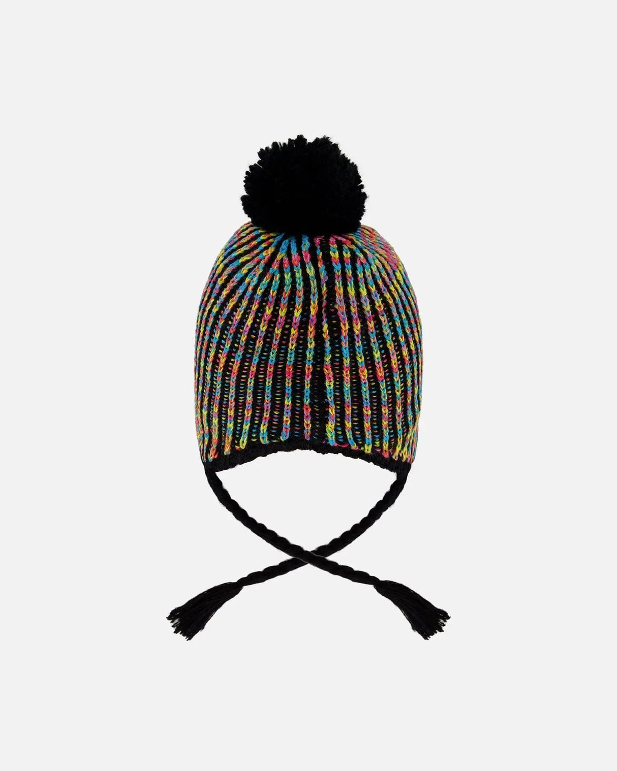 Lined Peruvian Knit Pompom Hat Black And Multicolor | Deux par Deux | Jenni Kidz