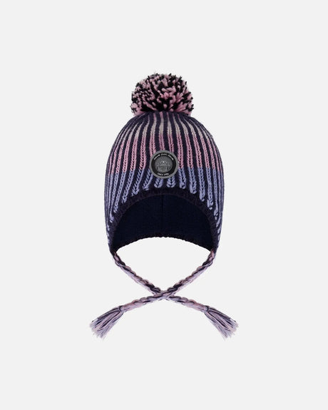 Lined Peruvian Knit Pompom Hat Black And Purple | Deux par Deux | Jenni Kidz