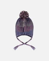 Lined Peruvian Knit Pompom Hat Black And Purple | Deux par Deux | Jenni Kidz