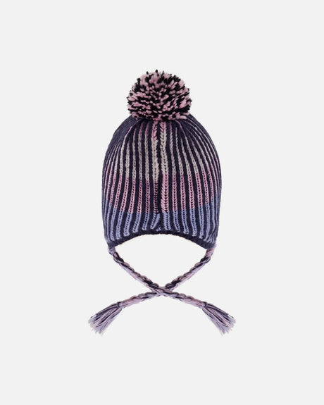 Lined Peruvian Knit Pompom Hat Black And Purple | Deux par Deux | Jenni Kidz