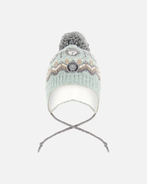 Lined Peruvian Knit Pompom Hat Gray And Sage | Deux par Deux | Jenni Kidz