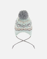Lined Peruvian Knit Pompom Hat Gray And Sage | Deux par Deux | Jenni Kidz