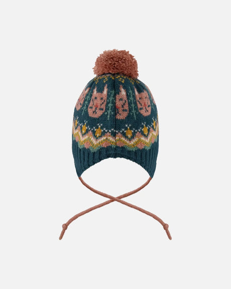 Lined Peruvian Knit Pompom Hat Green And Pink | Deux par Deux | Jenni Kidz