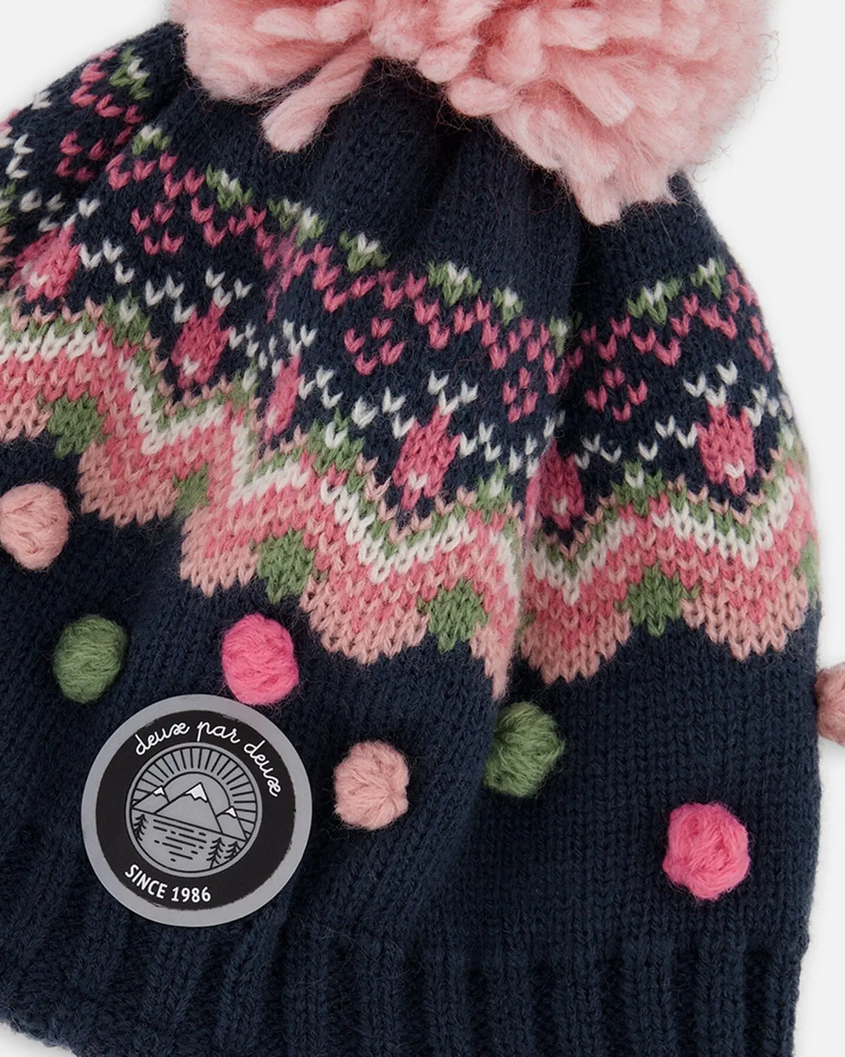 Lined Peruvian Knit Pompom Hat Navy Blue And Pink | Deux par Deux | Jenni Kidz