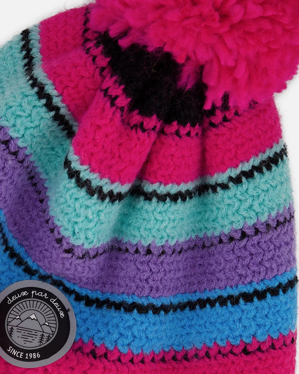 Lined Peruvian Knit Pompom Hat Pink And Multicolor | Deux par Deux | Jenni Kidz
