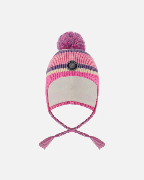 Lined Peruvian Knit Pompom Hat Pink And Purple | Deux par Deux | Jenni Kidz