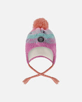 Lined Peruvian Knit Pompom Hat Pink, Orange And Turquoise | Deux par Deux | Jenni Kidz