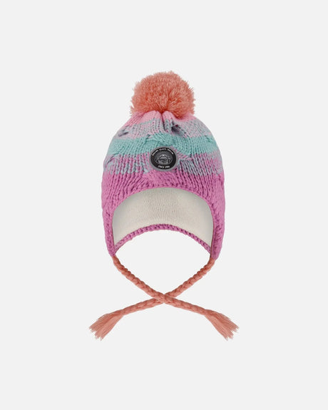 Lined Peruvian Knit Pompom Hat Pink, Orange And Turquoise | Deux par Deux | Jenni Kidz