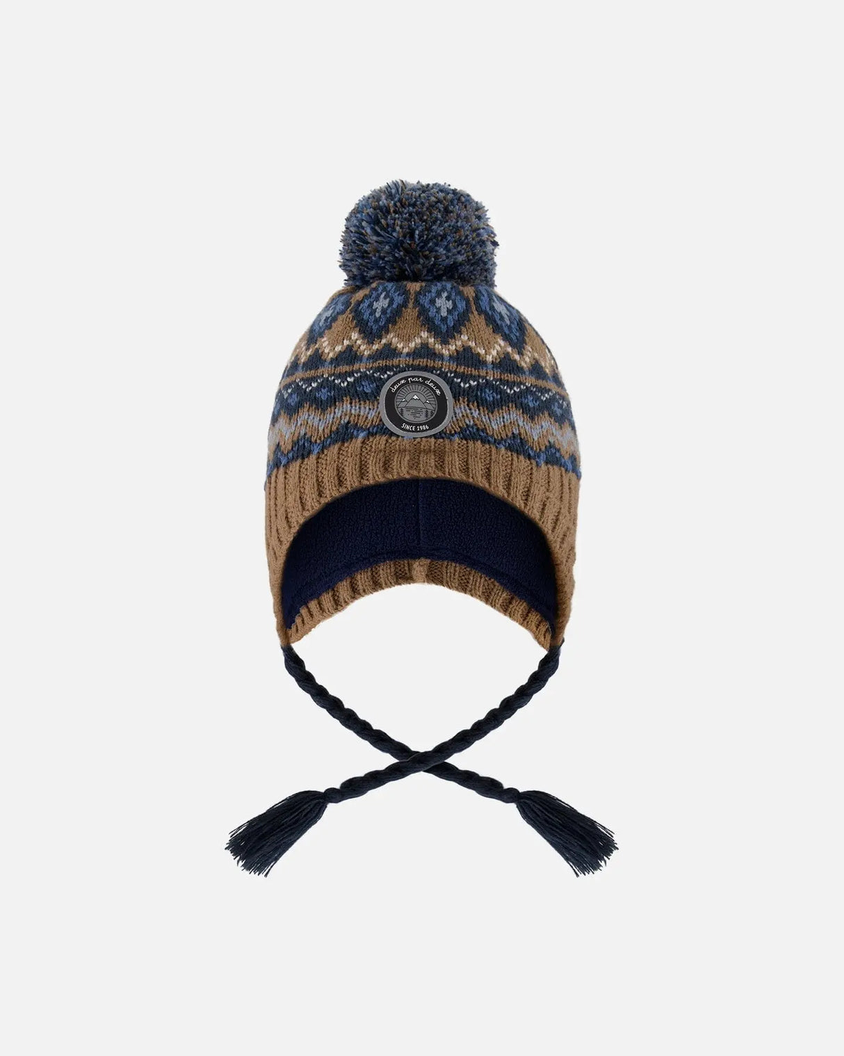 Lined Peruvian Knit Pompom Hat Taupe And Navy | Deux par Deux | Jenni Kidz