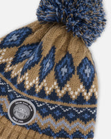 Lined Peruvian Knit Pompom Hat Taupe And Navy | Deux par Deux | Jenni Kidz