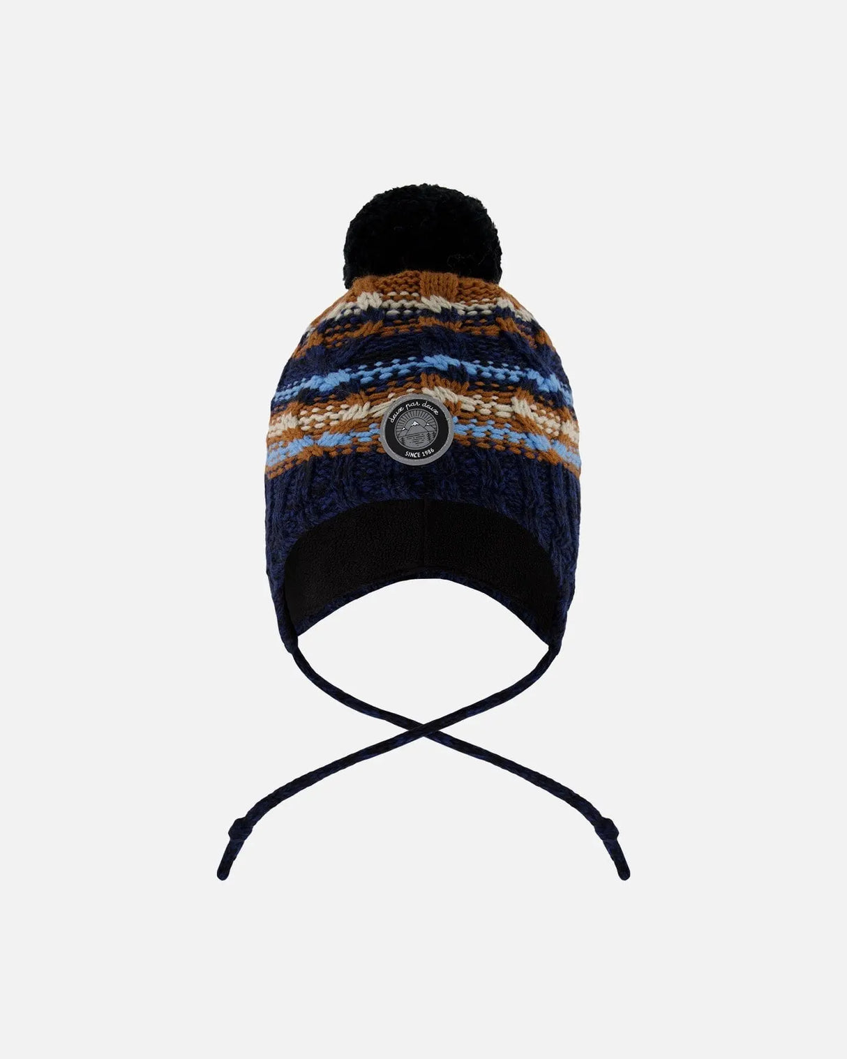 Lined Peruvian Knit Winter Hat With Pompom Taupe And Navy | Deux par Deux | Jenni Kidz