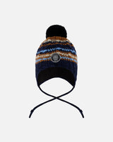 Lined Peruvian Knit Winter Hat With Pompom Taupe And Navy | Deux par Deux | Jenni Kidz