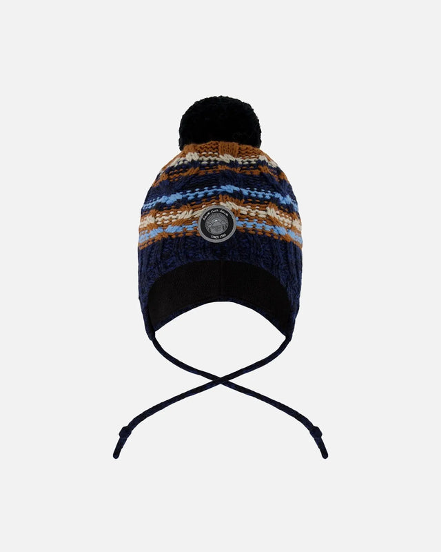 Lined Peruvian Knit Winter Hat With Pompom Taupe And Navy | Deux par Deux | Jenni Kidz