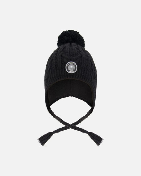 Lined Winter Hat With Pompom Black | Deux par Deux | Jenni Kidz