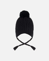 Lined Winter Hat With Pompom Black | Deux par Deux | Jenni Kidz