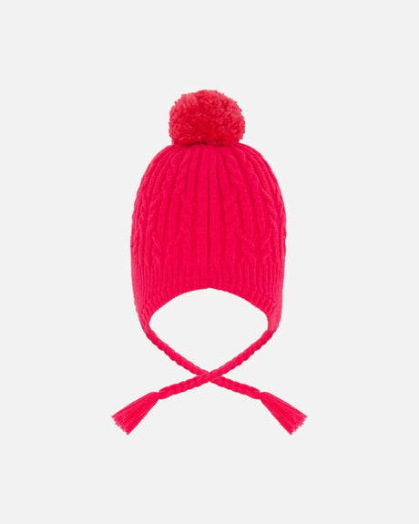 Lined Winter Hat With Pompom Flash Coral | Deux par Deux | Jenni Kidz