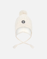 Lined Winter Hat With Pompom Off-White | Deux par Deux | Jenni Kidz