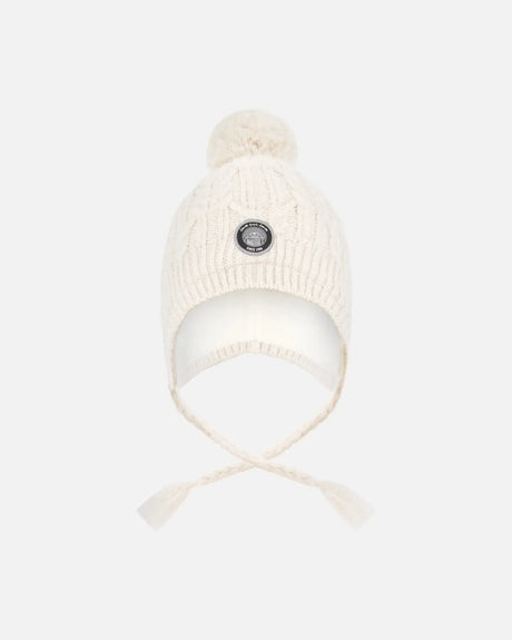 Lined Winter Hat With Pompom Off-White | Deux par Deux | Jenni Kidz
