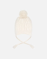 Lined Winter Hat With Pompom Off-White | Deux par Deux | Jenni Kidz