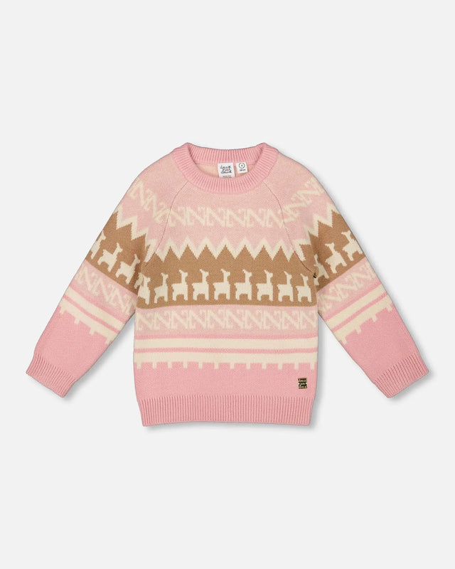 Llama Jacquard Sweater Dusty Pink | Deux par Deux | Jenni Kidz
