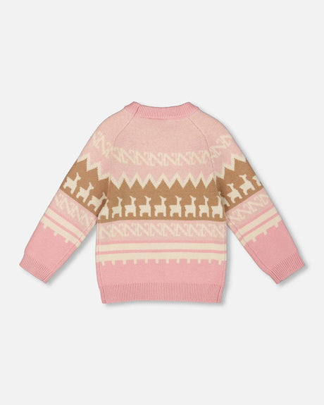 Llama Jacquard Sweater Dusty Pink | Deux par Deux | Jenni Kidz