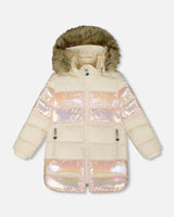 Long Metallic Puffy Winter Coat White | Deux par Deux | Jenni Kidz