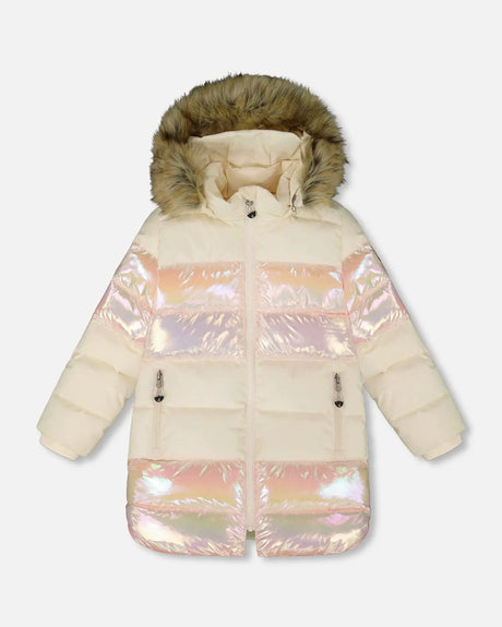 Long Metallic Puffy Winter Coat White | Deux par Deux | Jenni Kidz