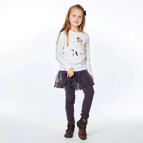 Long Raglan Sleeve Top Off White With Print | Deux par Deux | Jenni Kidz