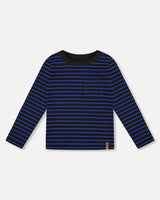 Long Sleeve Brushed Jersey Striped Tee Black | Deux par Deux | Jenni Kidz