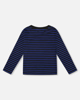 Long Sleeve Brushed Jersey Striped Tee Black | Deux par Deux | Jenni Kidz