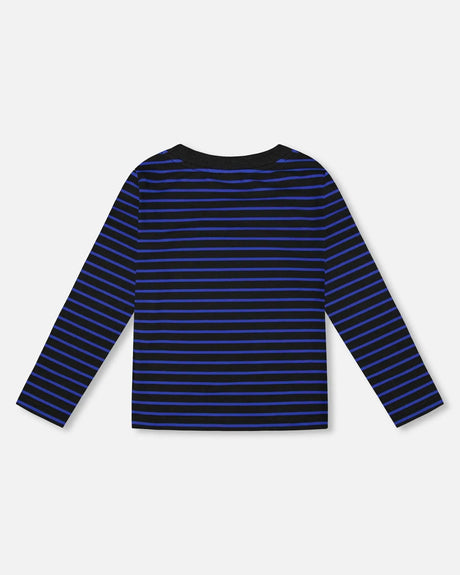 Long Sleeve Brushed Jersey Striped Tee Black | Deux par Deux | Jenni Kidz