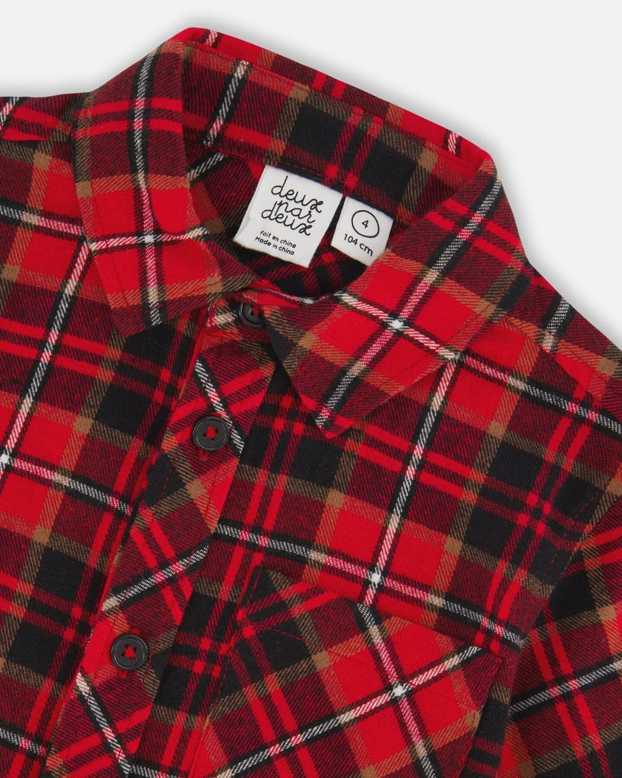 Long Sleeve Button Down Flannel Shirt Plaid Black And Red | Deux par Deux | Jenni Kidz