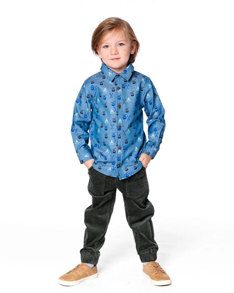 Long Sleeve Button Front Denim Shirt Blue | Deux par Deux | Jenni Kidz
