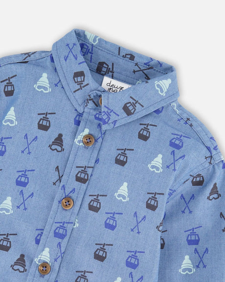 Long Sleeve Button Front Denim Shirt Blue | Deux par Deux | Jenni Kidz